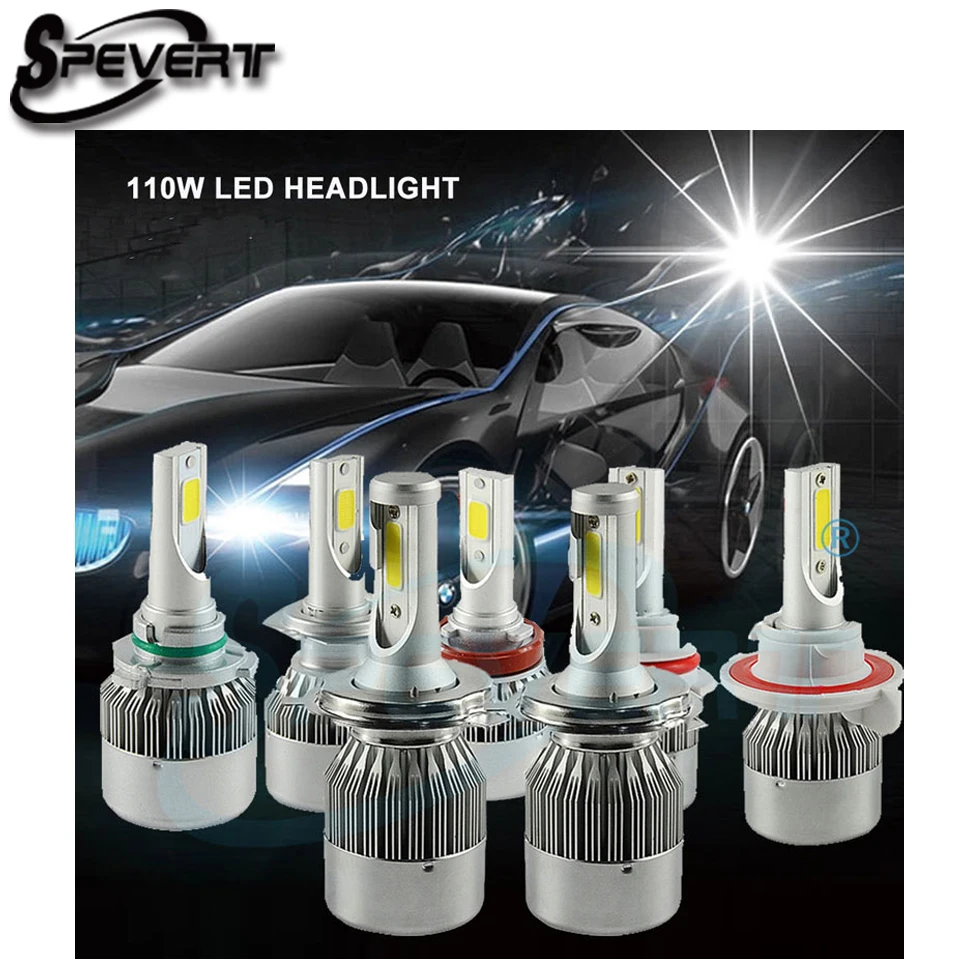 SPEVERT D1S/D3S D2S/D4S H4 H7 H11 H1 H13 H3 9005 9006 9007 светодиодный фар автомобиля лампы(Подол короче спереди и длиннее сзади) ЛУЧ 110W 20000LM 6000 К фары 12v 24v