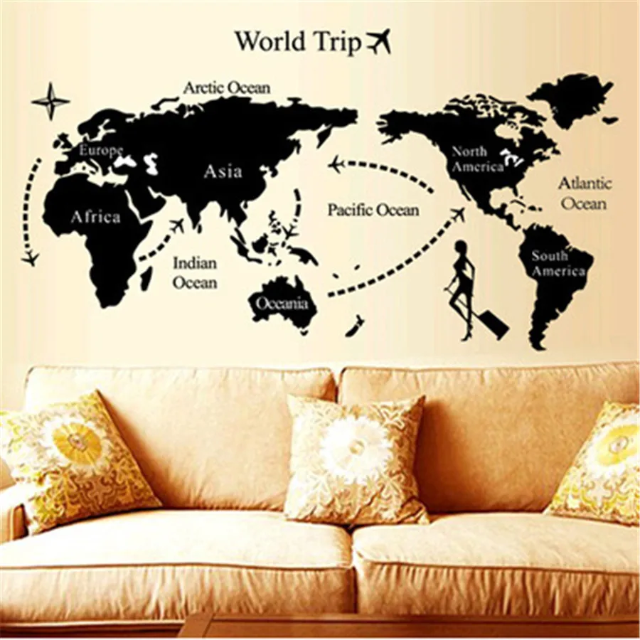 

DIY Wold Map Wall Sticker Home Decoration Wold Trip Wall Stickers for Living Room Study Room Wall Decor Window Glass Sticker