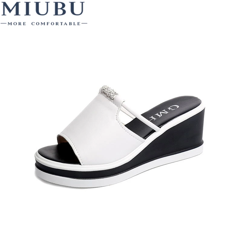 Женские сандалии MIUBU на танкетке элегантные кожаные туфли платформе с открытым