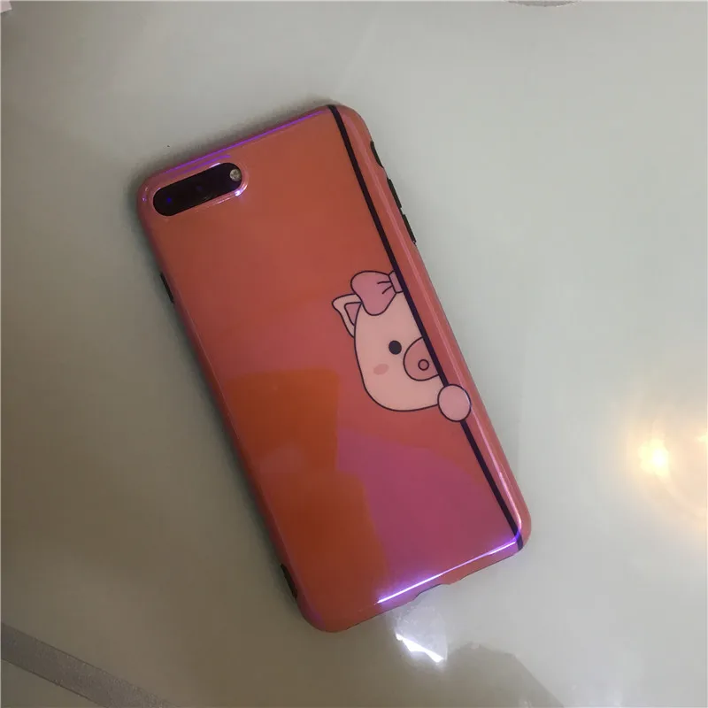 JiBan For iphone X Cute Cartoon Animal Pig Case Fashion Cool Blue Ray Light Soft TPU Back Phone Cover Shell Apple 6s 7 8Plus |