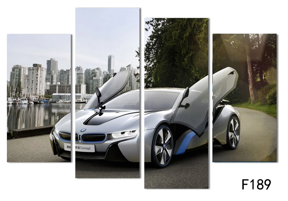 4Panel Modern picture Printed sliver Car and busy city Cuadros Wall Art Landscape Canvas Painting For Living Room No Framed F188 | Дом и сад