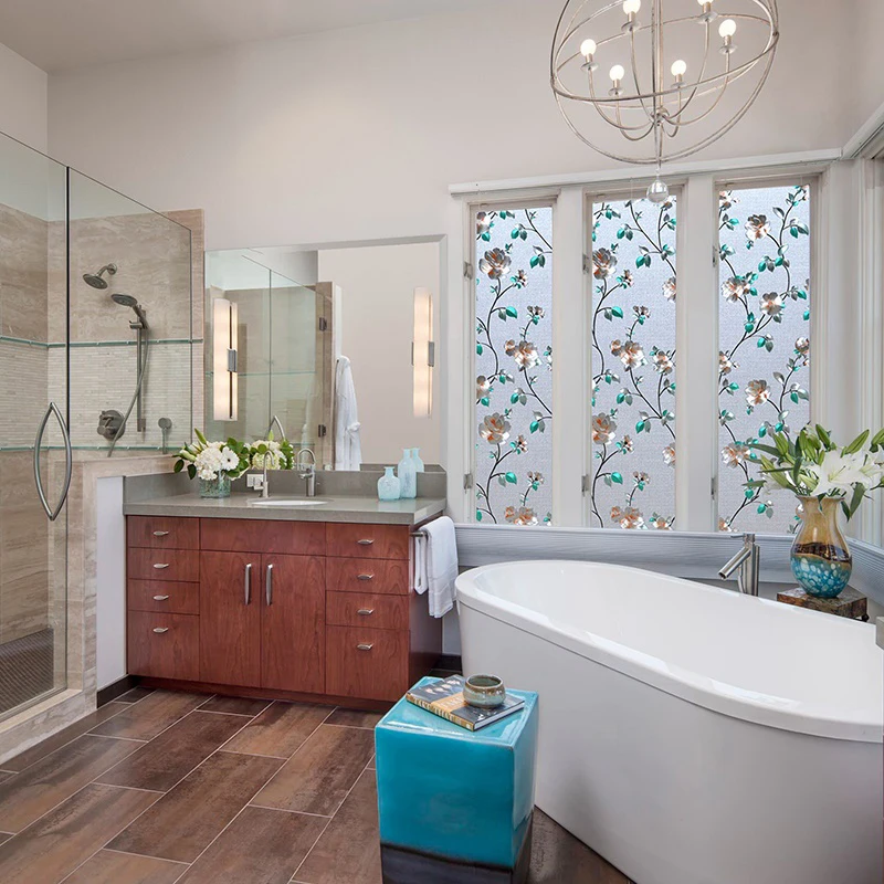 Пленка на окно цветные стеклянные наклейки с цветами матовая самоклеящаяся