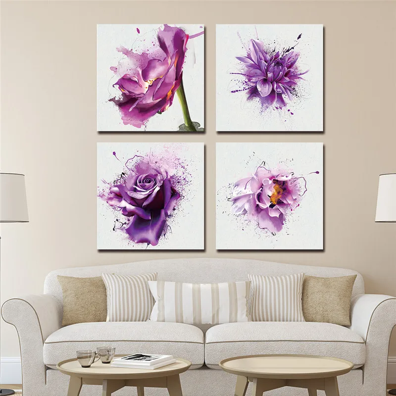 Картина Настенная 3 панели фиолетовые цветы без рамки | Дом и сад