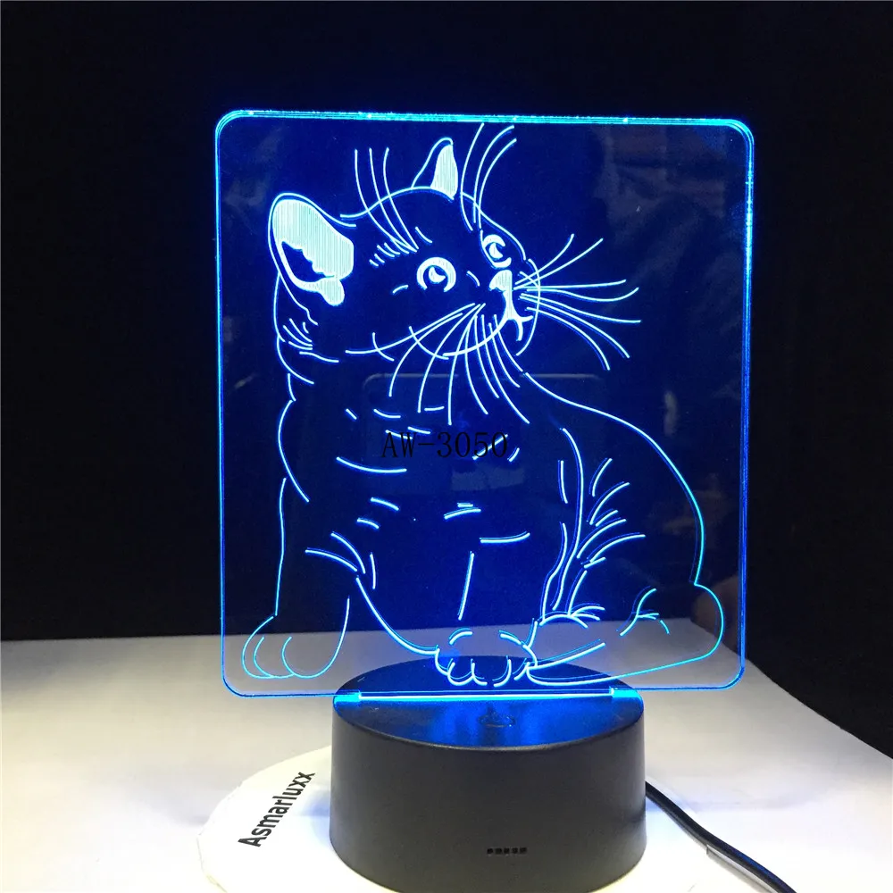 3D ночсветильник в виде кошки сменная светодиодсветодиодный лампа животного 7