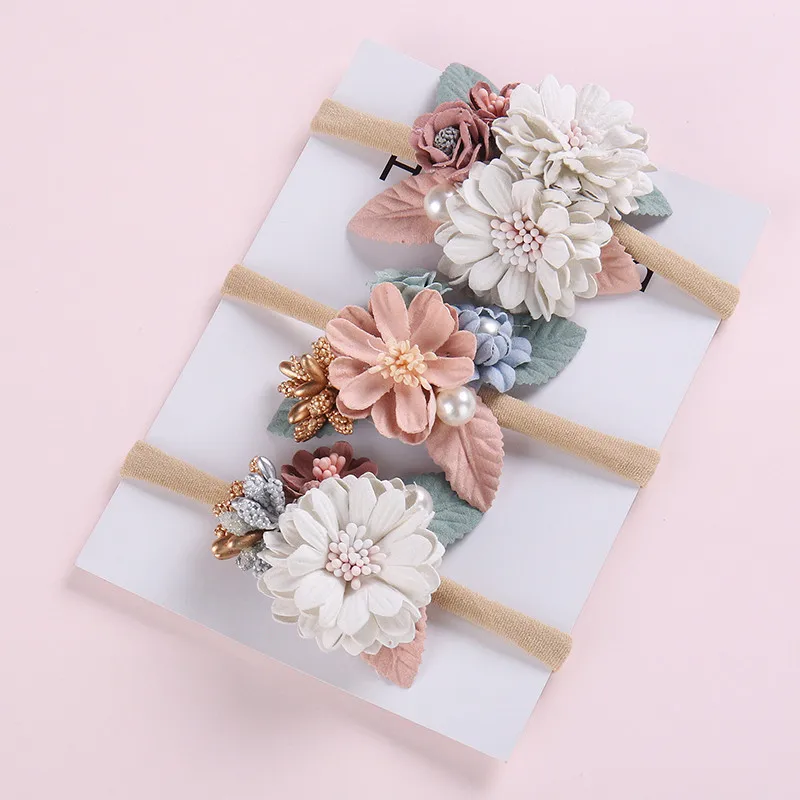 

Baby Girls Artificial Flower Headband Elastic Nylon Ribbon Newborn Hairband Birthday Party Gift Headwear Set