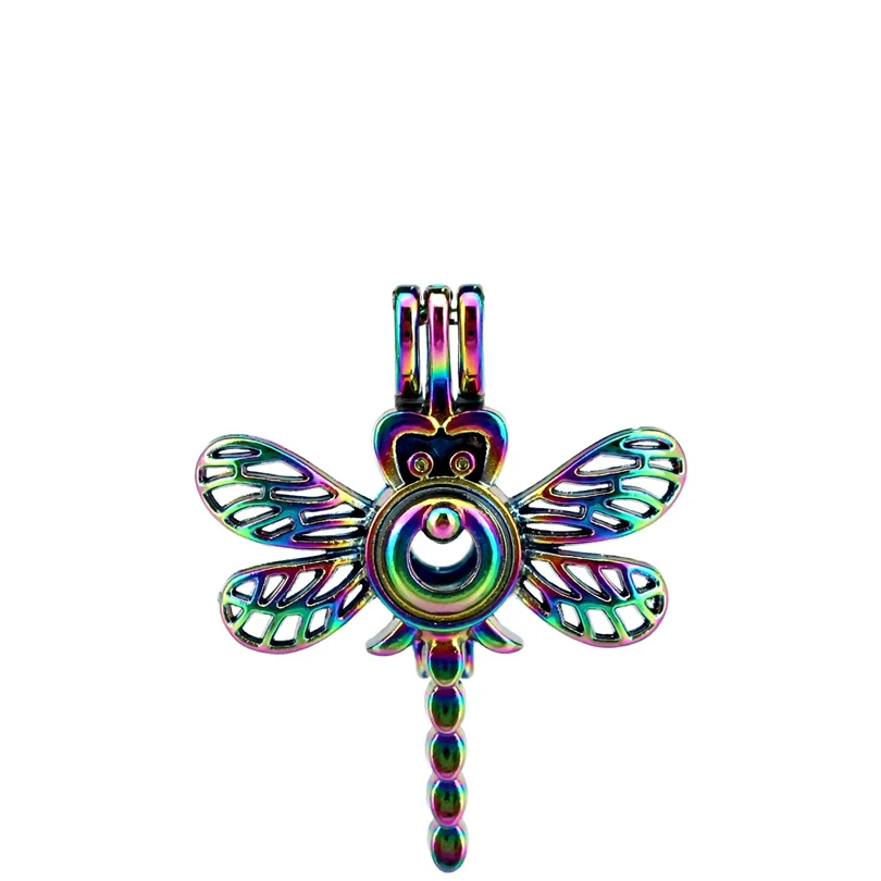 

C576 5pcs/lot Rainbow Color Copper Dragonfly Bead Pearl Cage Locket Pendant Pearl Locket Fairytale Party