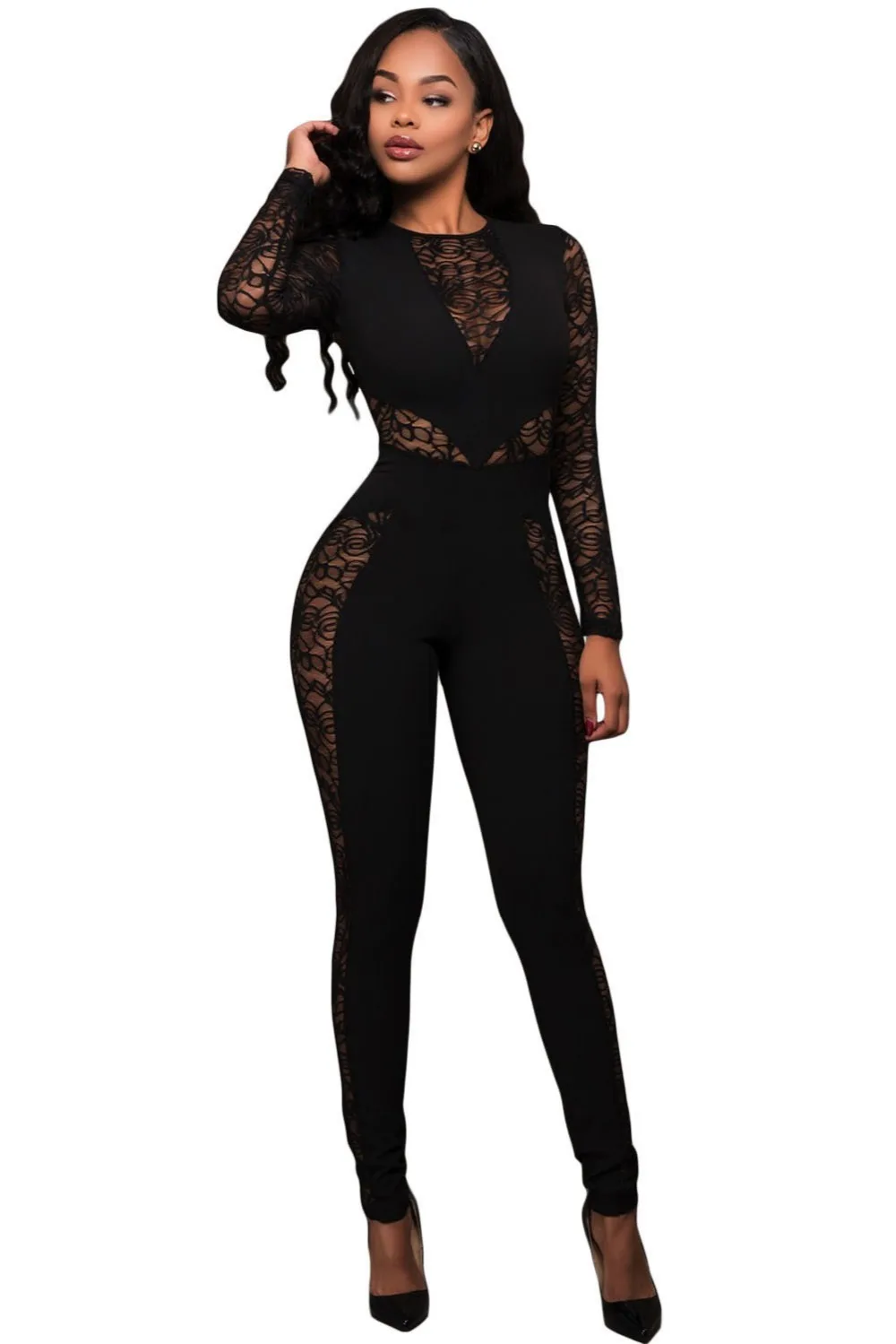 Мода 2017 Осень Зима Bodycon Комбинезоны Женщин Комбинезон Purlish Красный Кружева Специй