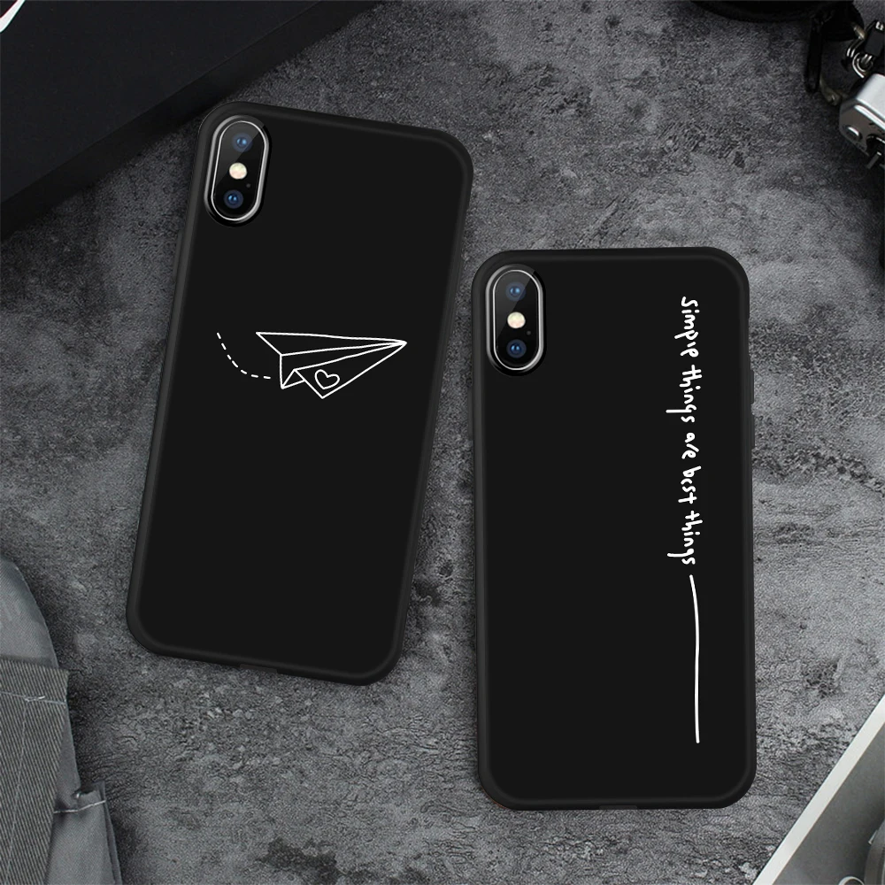 Модный матовый чехол из ТПУ с рисунком для iPhone X XR 8 6s 6 Plus цветной черный