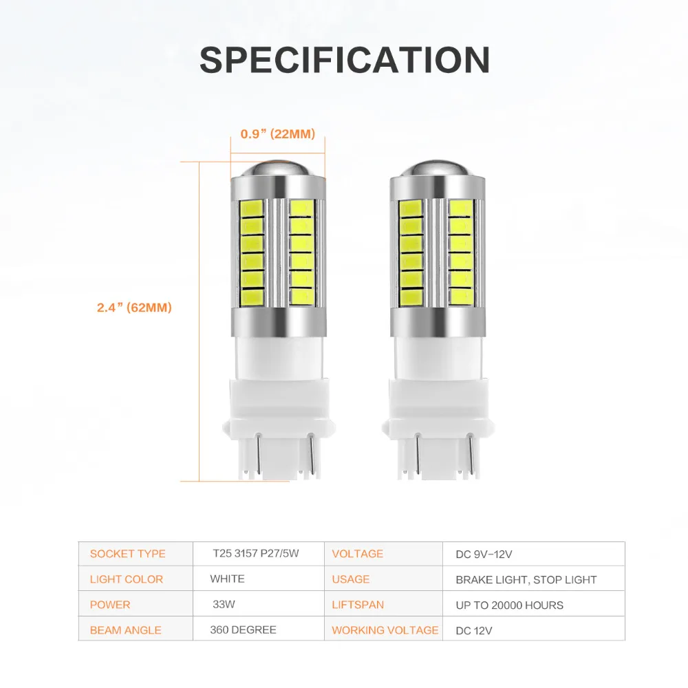 Oslamp 2 шт. T25 автомобиля светодио дный лампочки 3157 P27/5 Вт 6500 К Авто светодио дный сигнальные лампы светодио дный обратный свет лампы стоп-сигнала огни 12 В