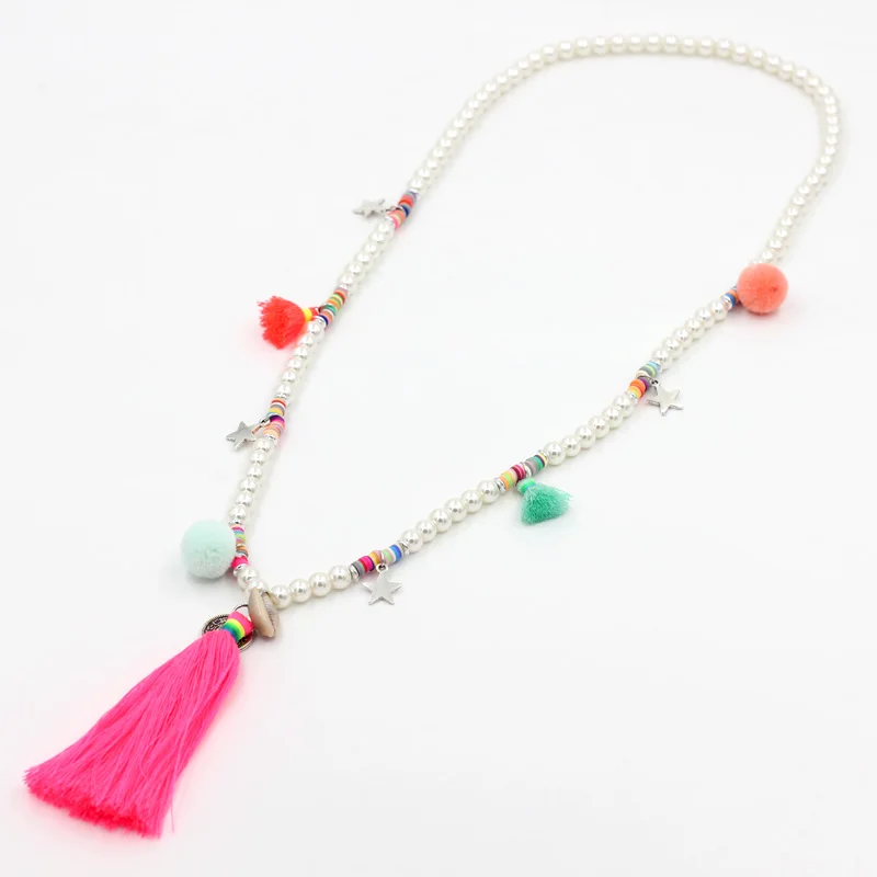 N021b VONNOR Jewery женское украшение для шеи; богемный стиль красочные бусины имитация жемчуга оболочки подвеска с длинной кисточкой ожерелье для платья - Окраска металла: N021b