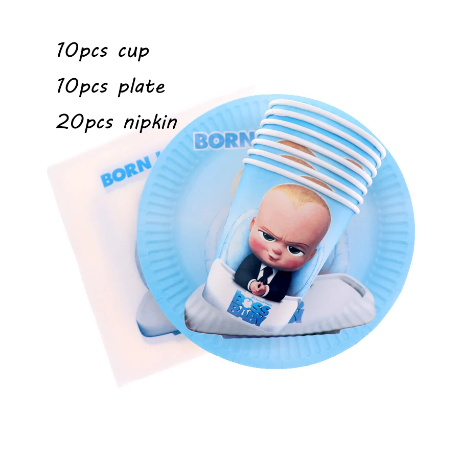 3SET 40pcs Одноразовые наборы посуды Boss Baby День рождения гирлянды-флажки детские украшения воздушный шар вечерние поставщик - Цвет: 3SET 40pcs