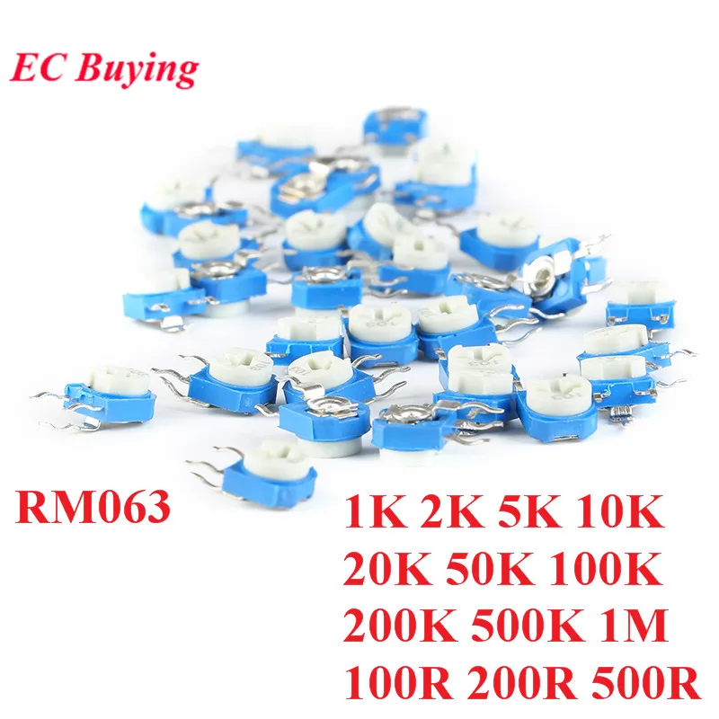 10 шт. RM063 RM-063 1 K, 2K 5K 10K 20K 50K 100K 200K 500K 1 м 100 200 500 Ом Подстроечный резистор подстроечный потенциометр переменный резистор WH06