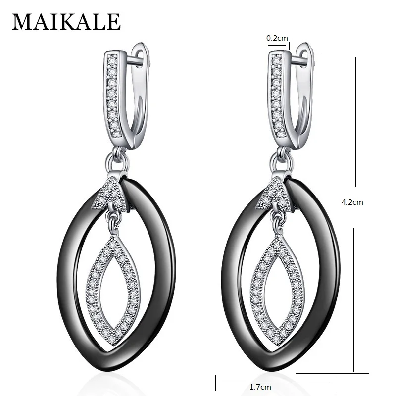 MAIKALE, новинка, модные серьги-капли, медь, AAA, кубический цирконий, черный, белый цвет, керамическая подушка, золото, серебро, цвет, серьги для женщин