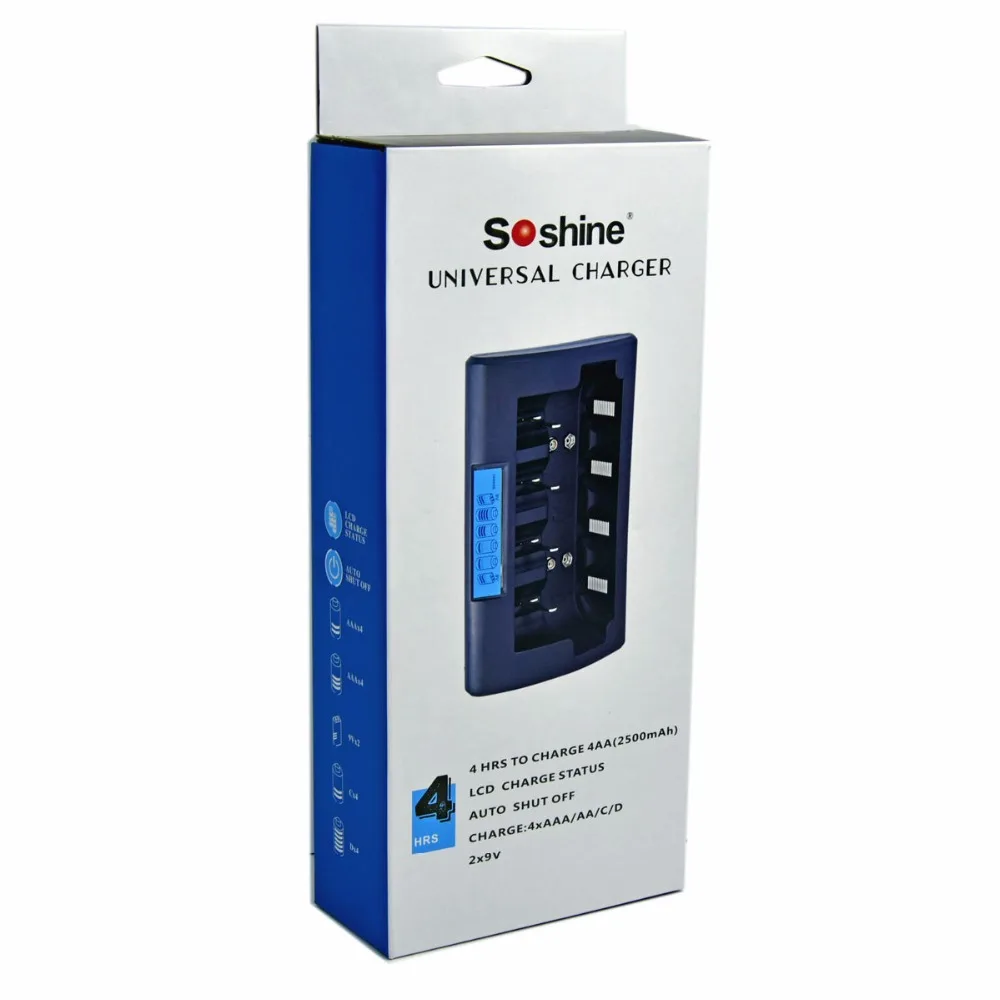 Soshine CD1 Умный интеллектуальный ЖК-дисплей Универсальное зарядное устройство для аккумуляторов NiCd NiMh AAA/AA/C/D/9 V