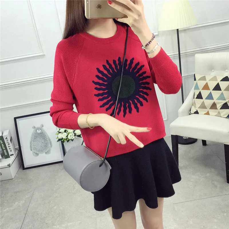 Повседневный короткий пуловер с круглым вырезом и цветочным принтом длинными