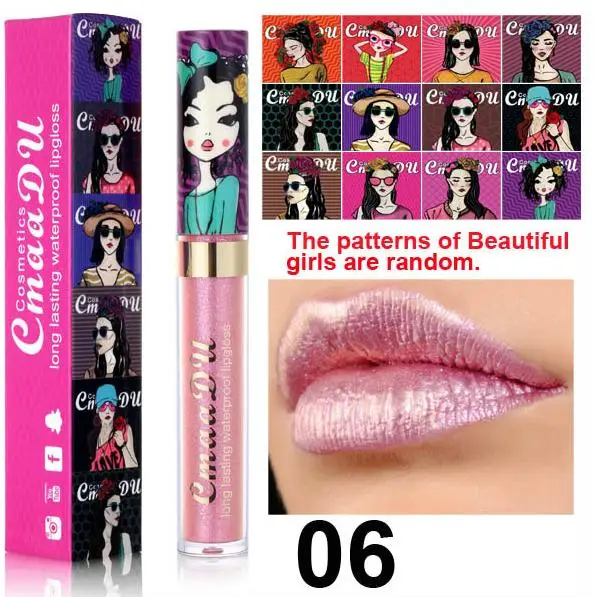 CMAADU сверкающий блеск для губ beauty girl Алмазный Блеск для губ водостойкий стойкий 12 цветов Золотая блестящая жидкая помада