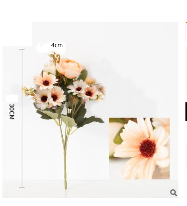 Оранжевый Fake Tea Rose Silk Flower Fall Gerbera Daisy Artificial Plastic Flower Pearl Bouquet For Wedding DIY Party Home Room Decoration - Цвет: Оранжевый