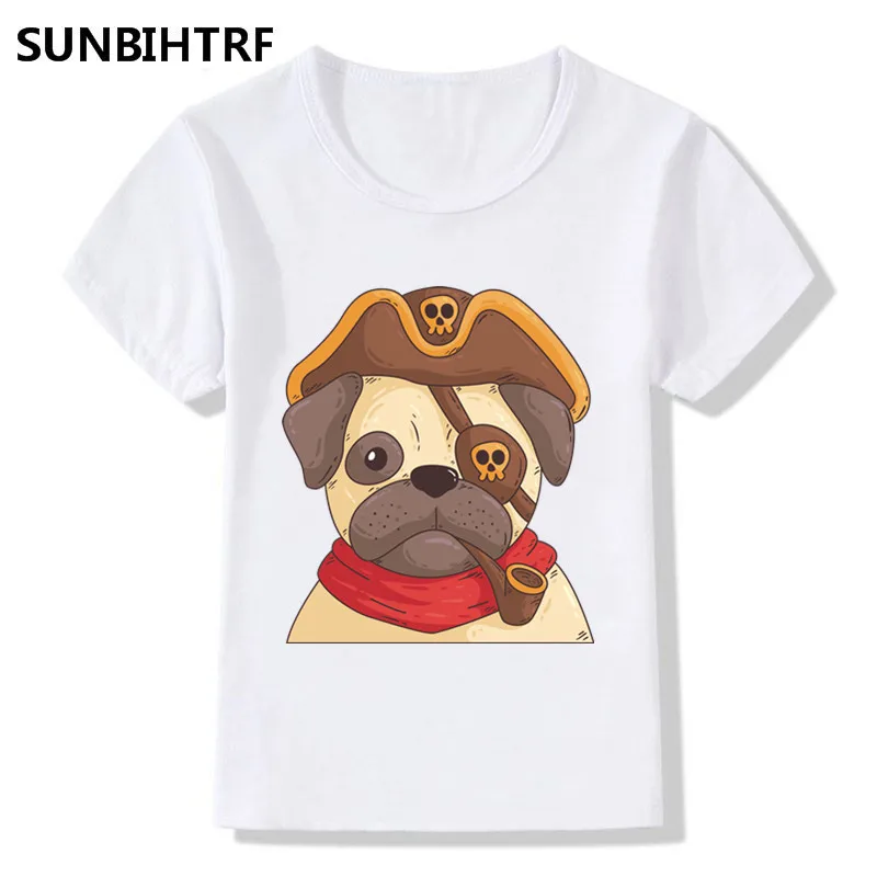 2018 Детские Забавные футболки с принтом пирата и мопса детские летние топы