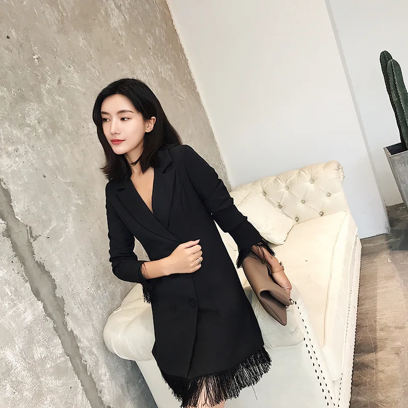 MODISON Для женщин Длинный блейзер Весна Новый дизайн кисточкой одежда с длинным