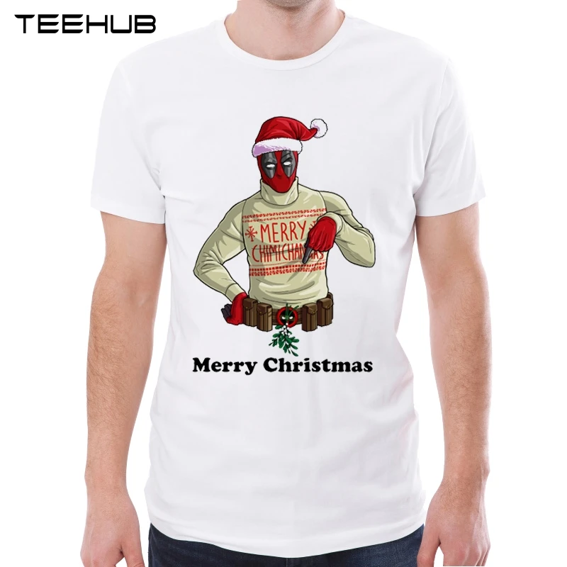 Teehub Дэдпул Merry Christmas мужские футболки с круглым вырезом и короткими рукавами футболки с принтом Бэтмена и Человека-паука модные футболки