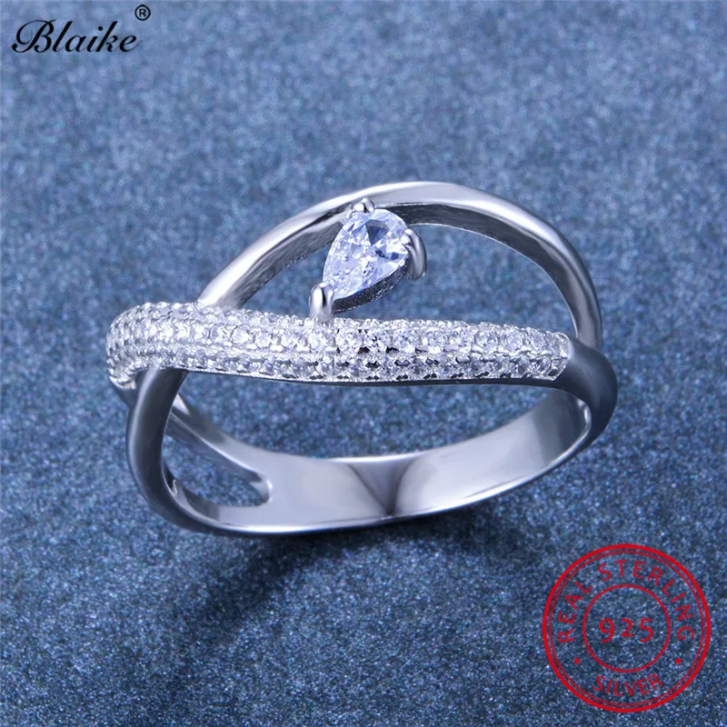 Real s925 Sterling Silver Infinity Rings For Women Pear Cut White Sapphire Zircon Stone Cross Ring Wedding Bands Fine Jewelry | Украшения и