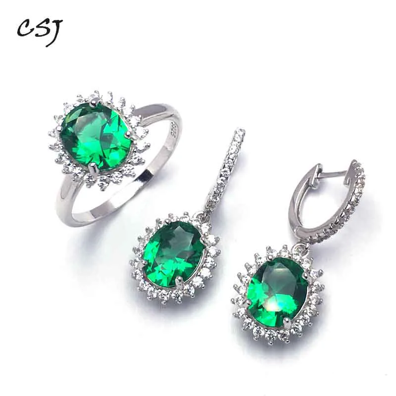 Jewelry Sets CSJ создан нано изумруд ювелирные наборы 925 пробы серебряные ювелирные изделия для женщин и леди свадебные украшения вечерние подарочная коробка - Цвет камня: Jewelry Sets