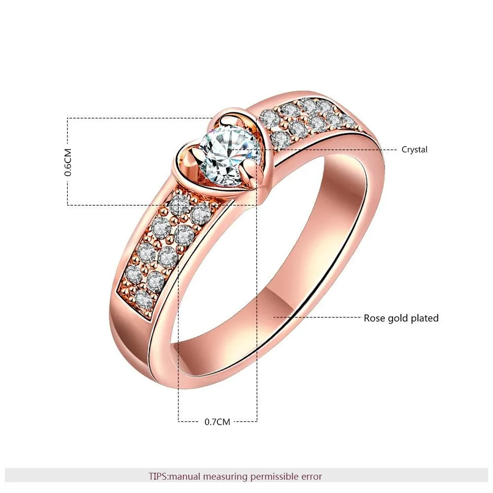 Birthday Valentine's Day Gift Metal Jewelry Finger Rings Romantic Women Crystal Heart Ring Rose Gold Color | Украшения и