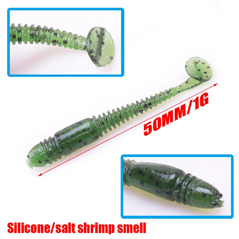 16pcs/lot Lures Soft Bait 50mm 1g silicone bait Worms fishing lure with salt smell Fishing Takcle Grub Artificial Lures PR-257