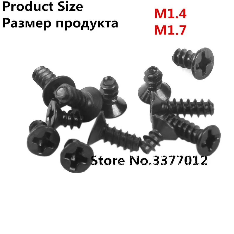 100 шт./лот черный нарезной винт SZ069 1 M1.4 M1.7 плоская поперечная потайная головка
