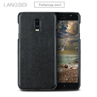 luxury for samsung note5 phone case real calf leather back cover litchi texture case genuine leather phone case