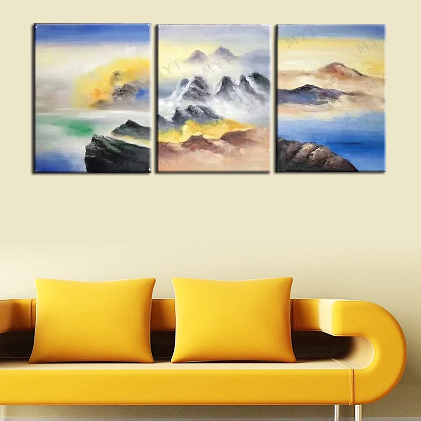 MYT Large Handpainted 3 PCS As 1 Set Landscape Oil Painting On Canvas Wall Art Pictures For Living Room Home Decor | Дом и сад
