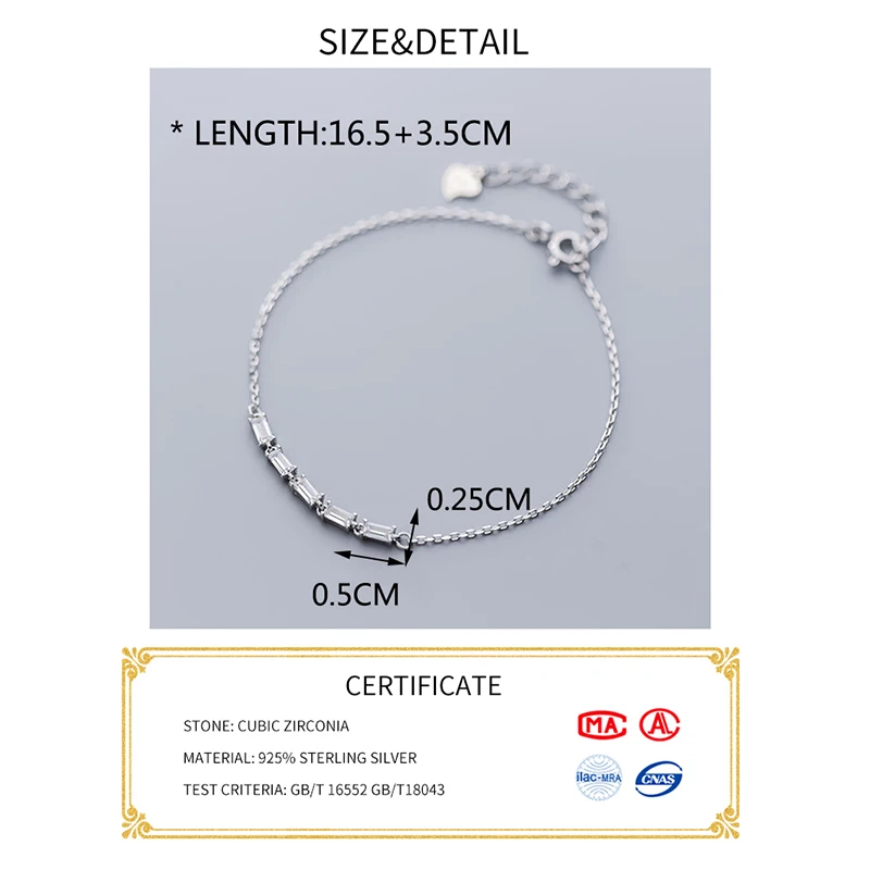 INZATT Настоящее серебро 925 пробы геометрический квадратный циркон браслет для