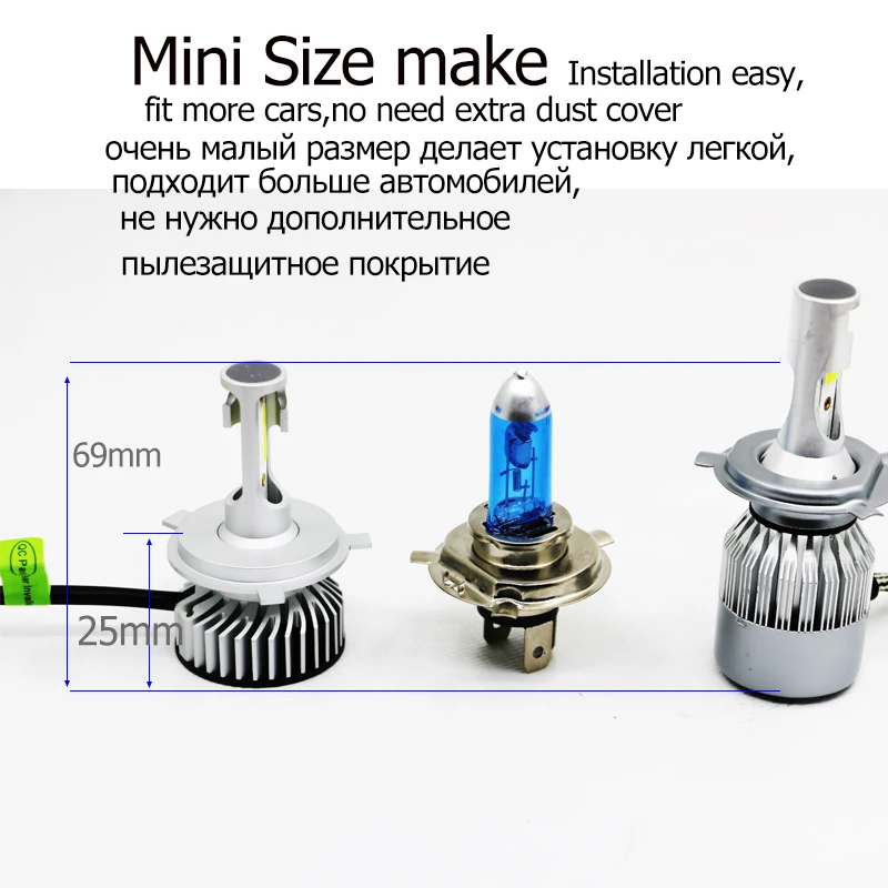 Мини автомобилей головной светильник H4 H7 светодиодный лампы H11 H8 H9 H1 H3 9005 9006 фары