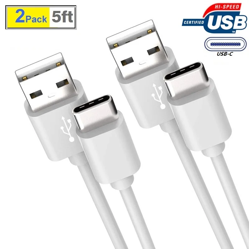 Кабель USB C type C 5ft 2 шт в упаковке, 2 в 1 кабель для передачи данных и зарядки для мобильного телефона, ноутбука, зарядной станции, банка питания, планшета и т. Д
