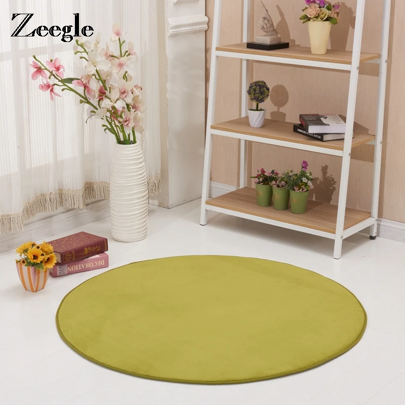 

Zeegle Solid Color Carpet Rugs Modern Style Thick Tapete Soft Fur Big Round Floor Carpet Living Room Bathroom Circle Yoga Mats