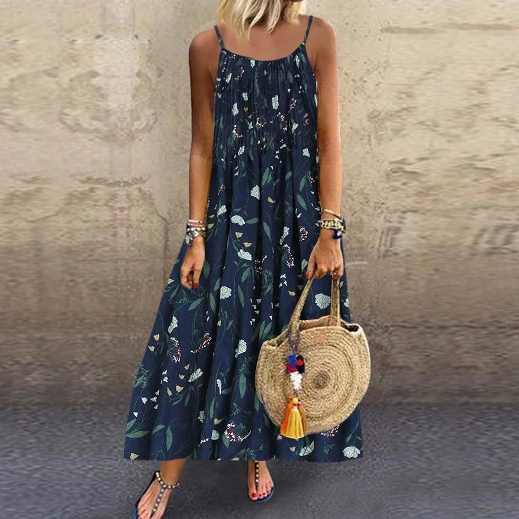 Женское винтажное платье с цветочным принтом без рукавов О образным вырезом