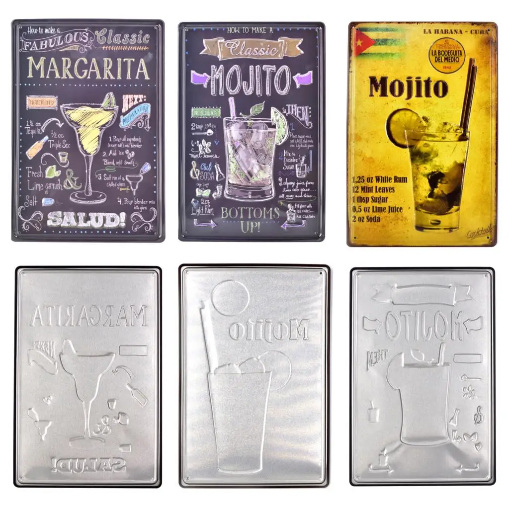 Mojito 3D рельефная металлическая вывеска для бара декор паба жестяная винтажный