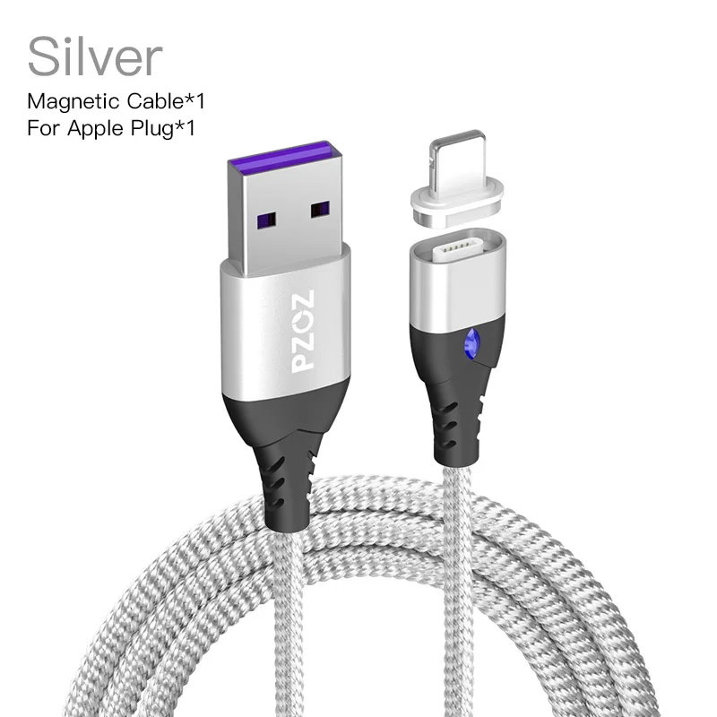 PZOZ 5A Магнитный кабель usb type c Micro usb Тип C супер быстрая зарядка телефона Microusb Тип-C магнит Зарядное устройство usb c для iphone 11 pro huawei xiaomi магнитная зарядка для айфона шнур для зарядки телефона - Цвет: Silver 1m For Apple