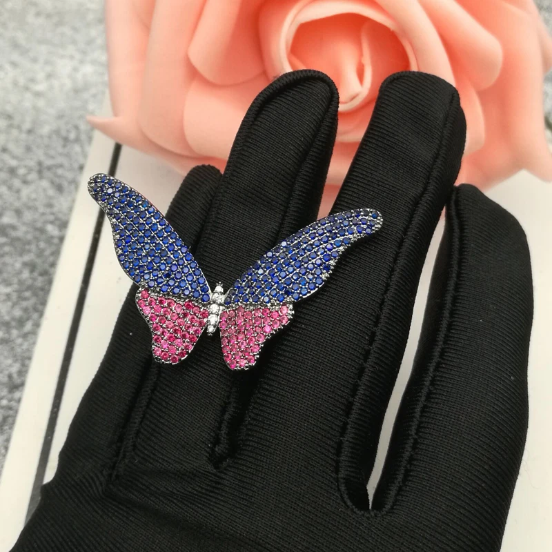 HIBRIDE синие и фиолетовые регулируемые женские кольца с большой бабочкой микро 2