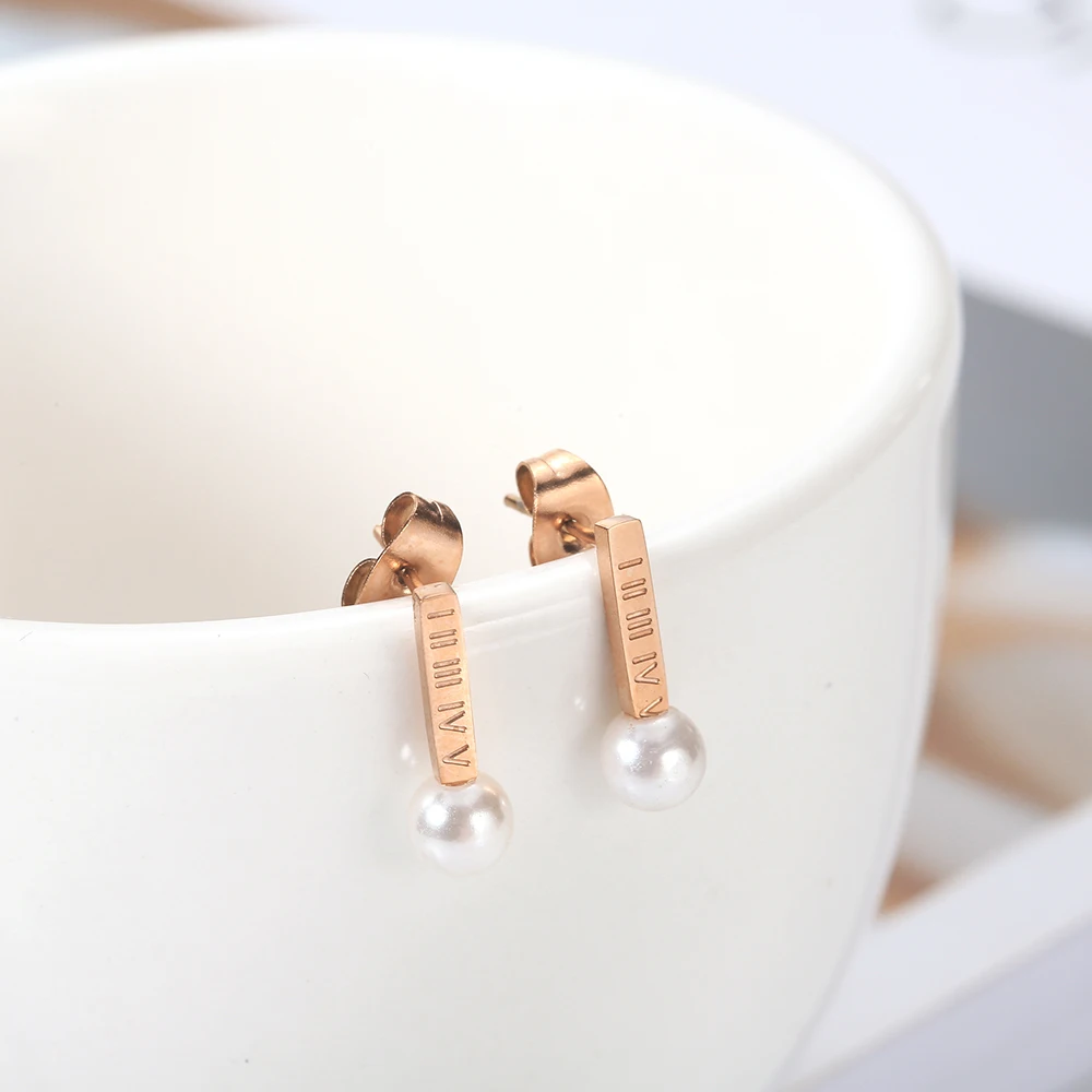 Stainless Steel Jewelry Woman Vogue 2019 Charm Rose Gold Pearl Earrings Fine Accessories Small Stud For Women |Серьги-гвоздики| |