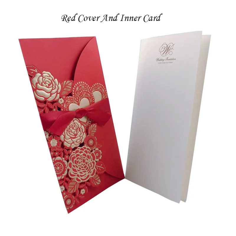 Cover And Inner Card 50 шт лазерная резка розовое сердце свадебные приглашения открытки поздравительные открытки на заказ с ленты для свадебного украшения вечерние принадлежности для мероприятий - Цвет: Cover And Inner Card