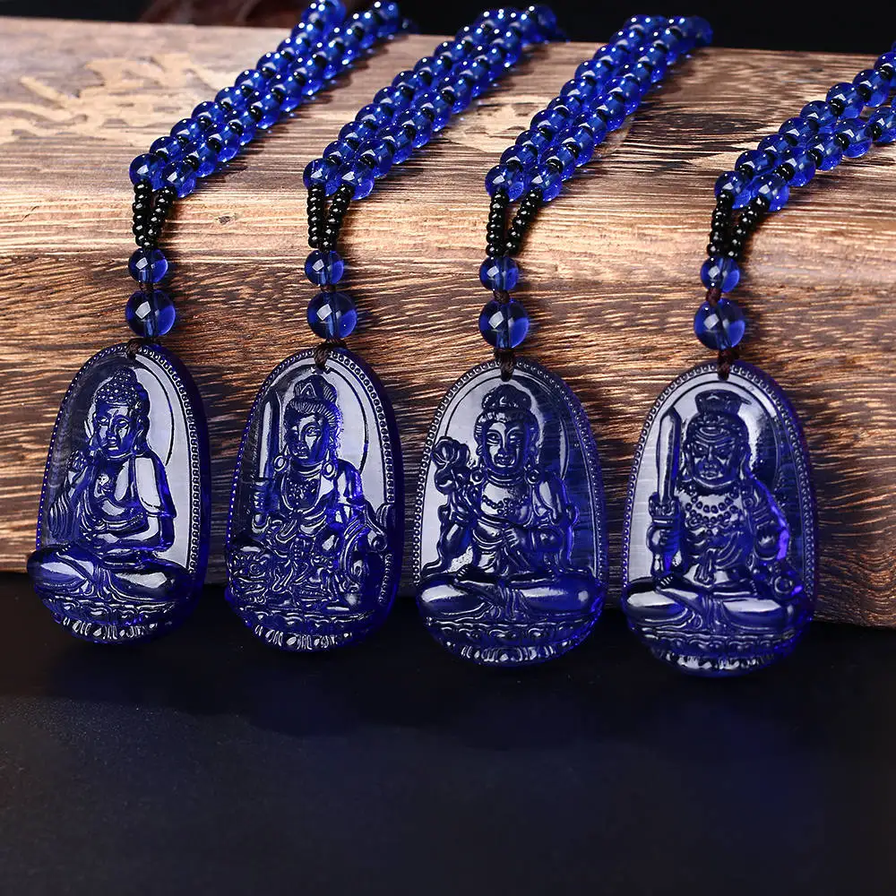 Yumten Kyanite ожерелье Кулон Будда из натурального камня цепочка бусин счастливый