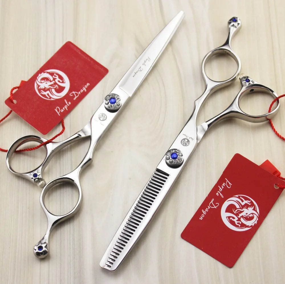 

575# 6.0'' Brand Purple Dragon TOP GRADE Hairdressing Scissors JP 440C Diamante Cutting Scissors Thinning Shears Hair Scissors