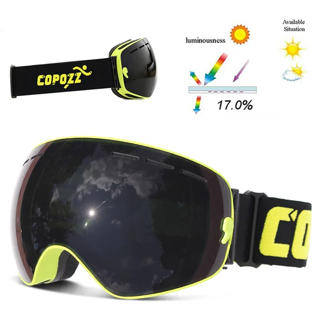 Green Black COPOZZ, брендовые лыжные очки, двухслойные, UV400, анти-туман, большая Лыжная маска, очки для катания на лыжах, для мужчин и женщин, очки для сноуборда, GOG-201 Pro - Цвет: Green Black
