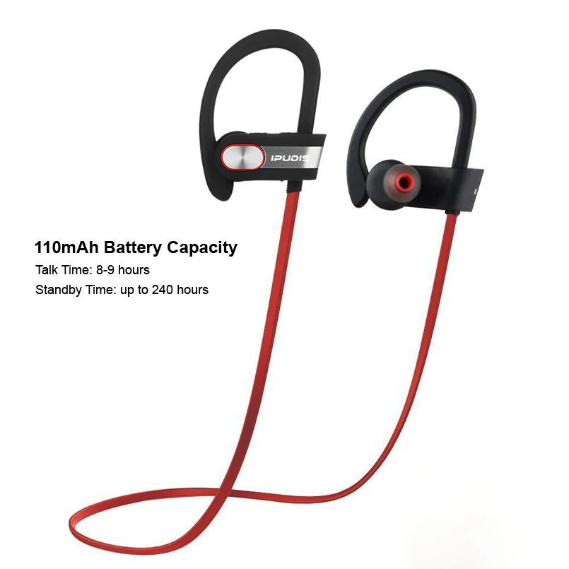 IPUDIS спортивные bluetooth-наушники IPX7, водонепроницаемые, ушные крючки, Беспроводные Стерео Наушники V4.1, портативная гарнитура, 110 мА/ч