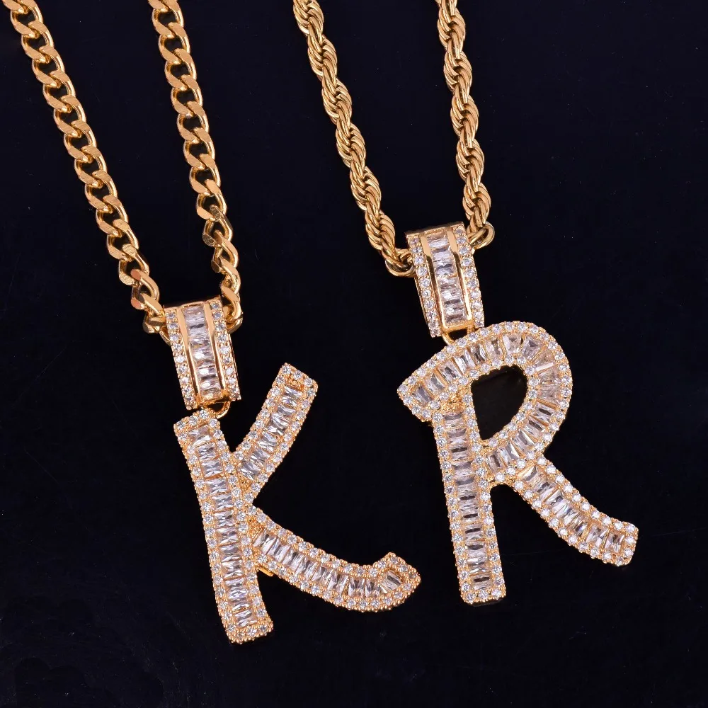 Iced Out багет инициалы буквы кулон в стиле хип-хоп цепь золото серебро Шику Циркония Для Мужчин's кулон в стиле хип-хоп ювелирные изделия