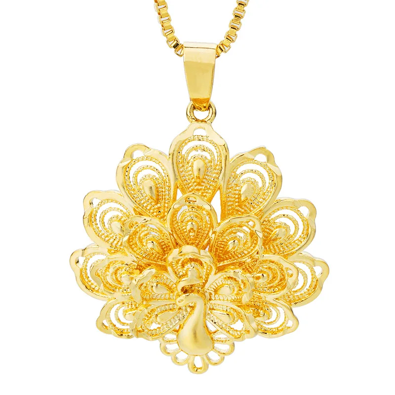

Vintage BOHO Jewelry 100% 24K Gold Peacock Pendant Sweater Necklace Fashion Pendants Necklaces for Women 2018 Wedding Gifts