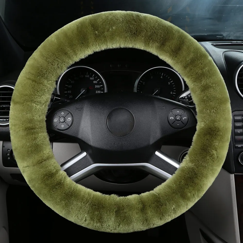 Pea Green OGLAND аутентичная овчина автомобильный Стайлинг рулевое колесо Чехлы для австралийская мериносовая шерсть натуральный мех кожа универсальные автомобильные запчасти - Название цвета: Pea Green