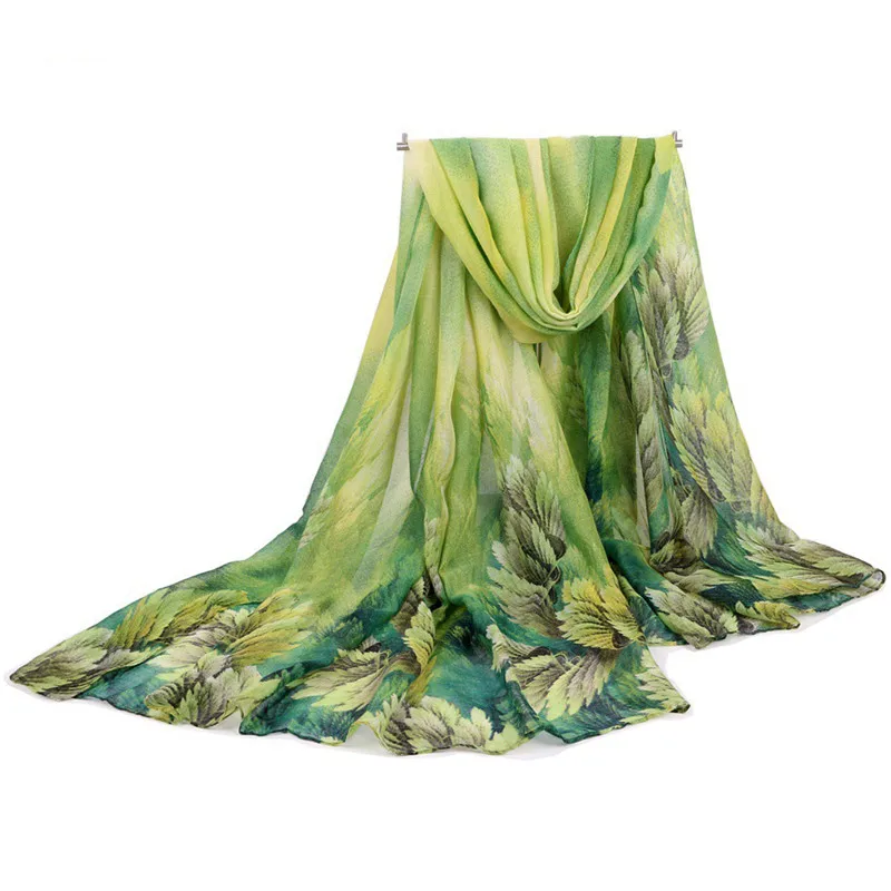 

YRRETY Spring Autumn Fashion Printing Flowers Silk Scarf Women Long Chiffon Shawls Oil Painting Beach Sunscreen Headscarf Hijabs