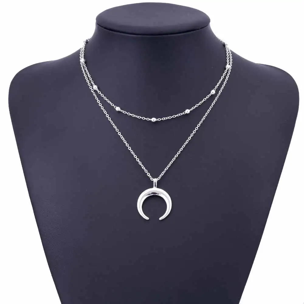 Женское Ожерелье с двумя рожками и полумесяцем 2018|girlfriend gift|double horn necklacecrescent moon